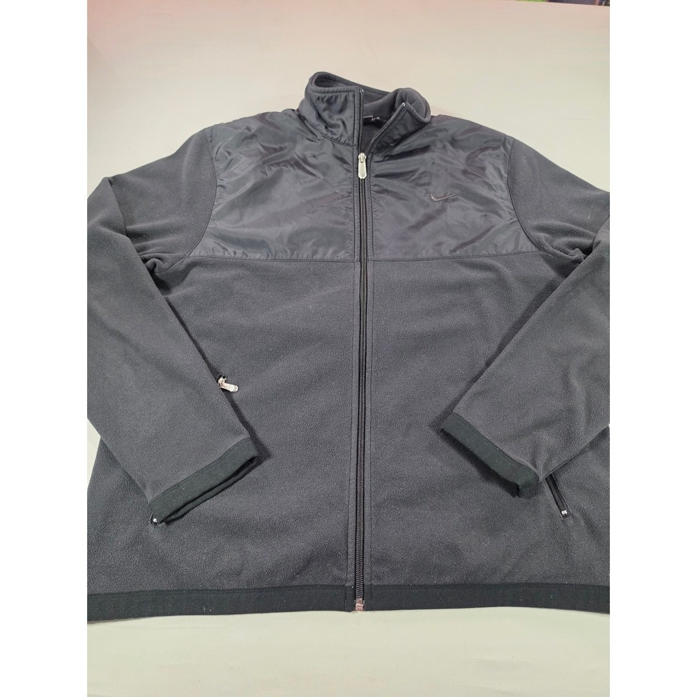 Nike Mens Full Zip Fleece Jacket Gray Black Mixed Media Swoosh Logo Large